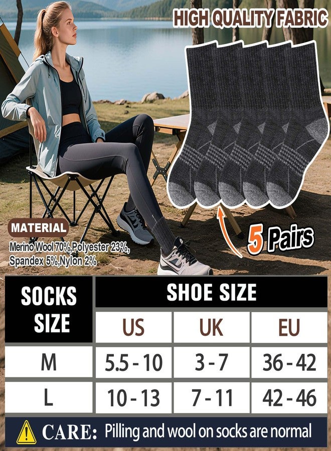 Sandsuced Merino Wool Hiking Socks Thermal Warm Winter Cozy Outdoor Crew Socks 5 Pairs Gift Stocking Stuffers for Women Men(Dark Gray,L) - Image 5
